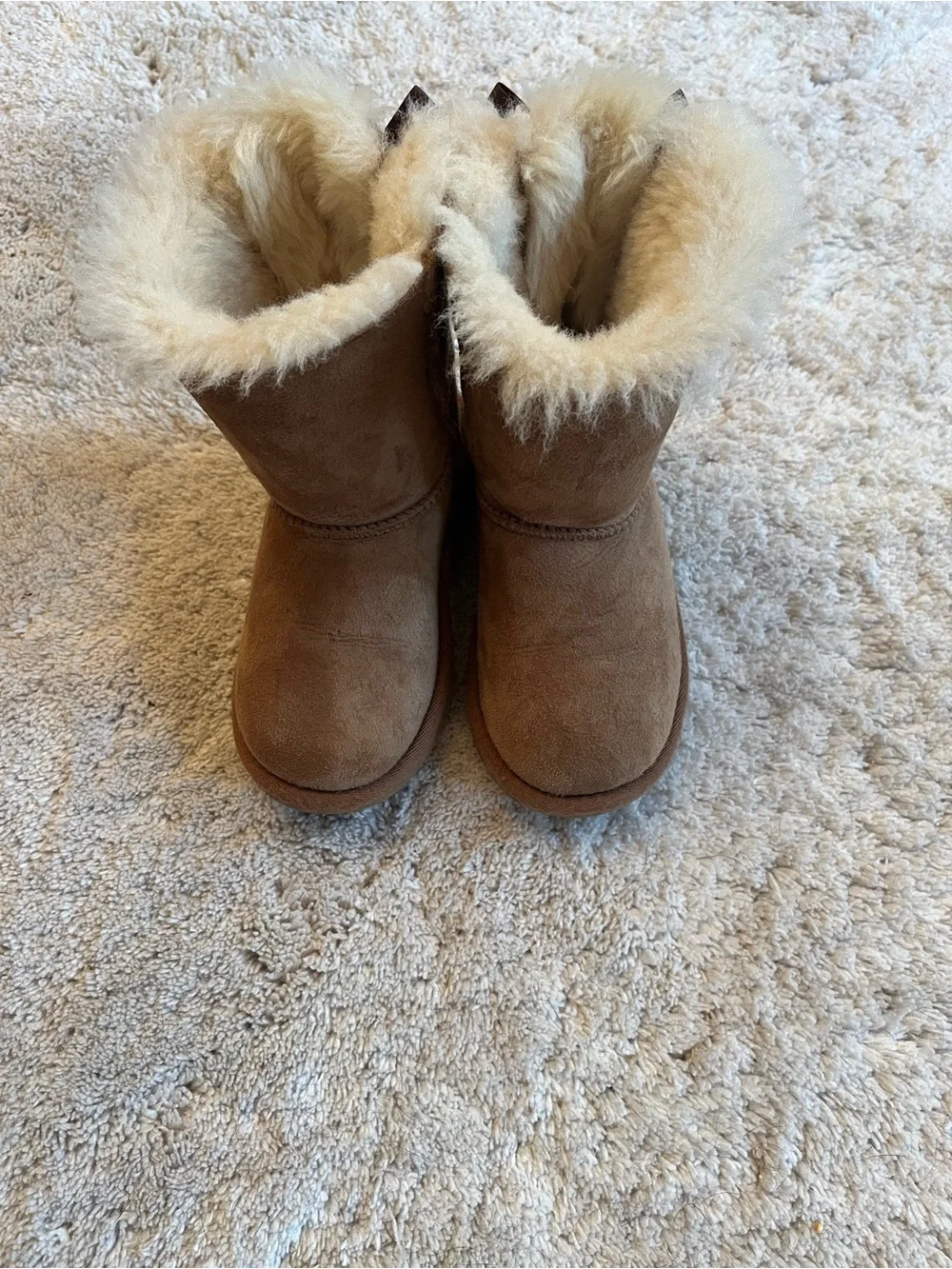 UGG Kids Chestnut Brown Suede-Look Shearling Booties